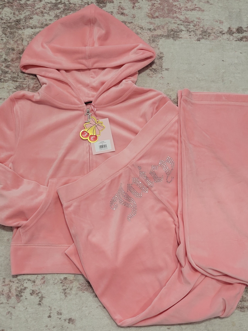 Juicy Couture Flamingo Velour Hoodie & Pants Set - M - Picture 2 of 4
